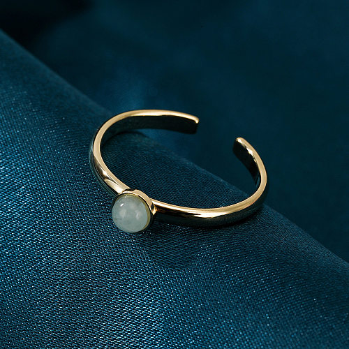 Anel aberto de aço inoxidável com pedra embutida de anel ajustável simples da moda