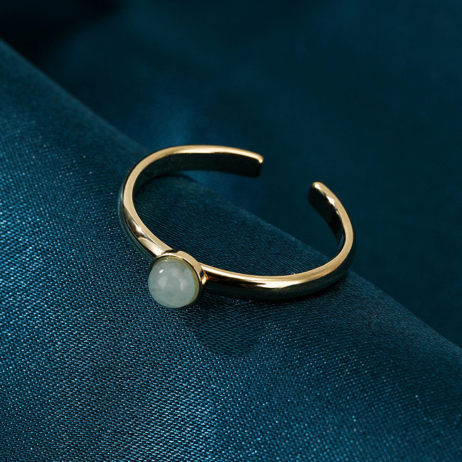 Modischer, einfacher, verstellbarer Ring mit eingelegtem Stein, offener Ring aus Edelstahl
