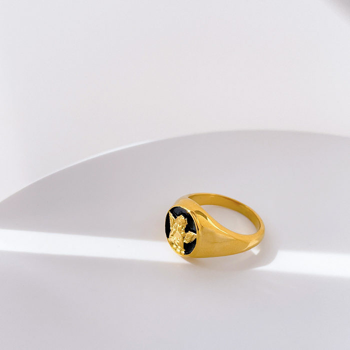 Anéis banhados a ouro com revestimento de aço titânio em bloco de cor retrô hip-hop