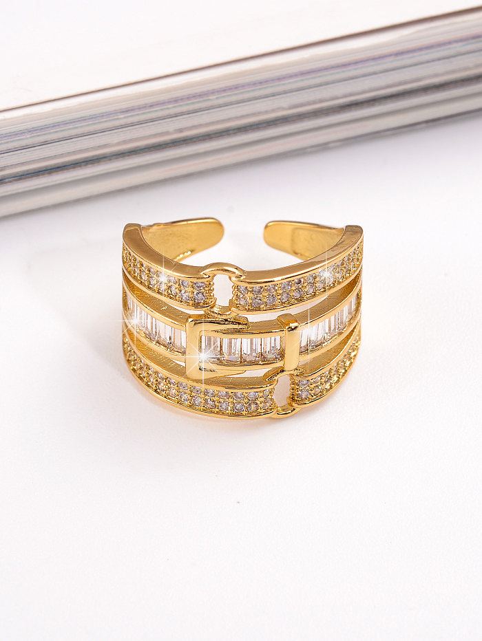 Estilo vintage estilo legal em forma de C chapeamento de cobre incrustado zircão anéis abertos banhados a ouro 18K