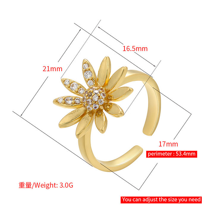 Micro-inlaid Sunflower Zircon Ring Opening Adjustable 18K Gold-plated Ring