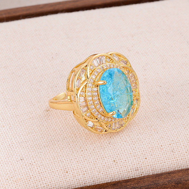 Glam Luxurious Flower Copper Plating Inlay Zircon 18K Gold Plated Rings