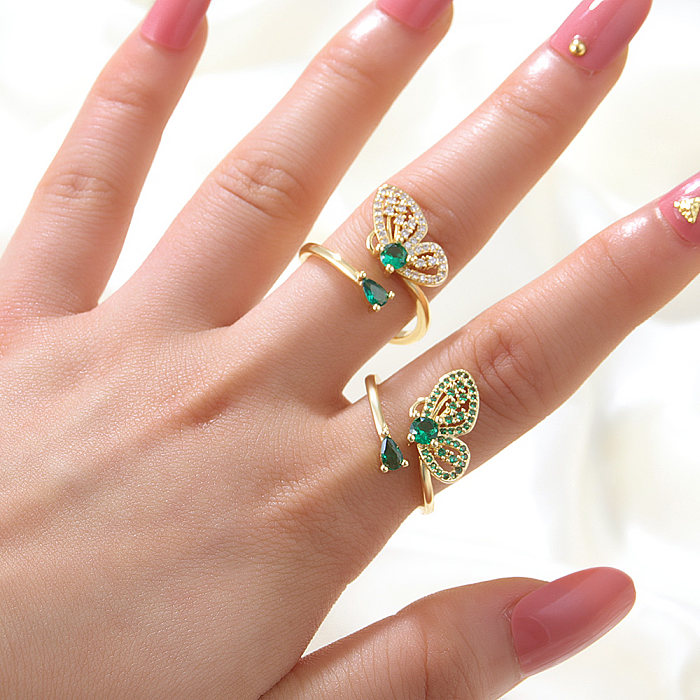 Sweet Butterfly Copper Open Ring Plating Inlaid Zircon Copper Rings