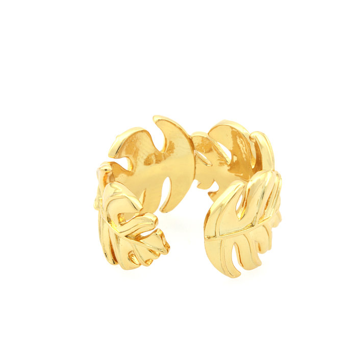 Anéis abertos banhados a ouro 18K de chapeamento de cobre de folha de estilo simples