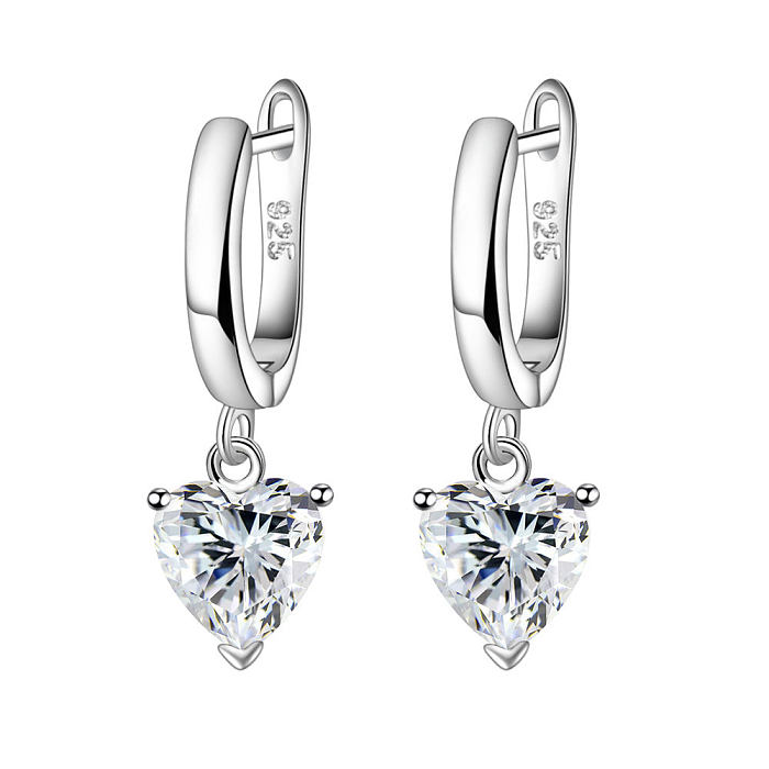 1 pièce 1 paire Style Simple forme de coeur incrustation de cuivre Zircon anneaux boucles d'oreilles collier