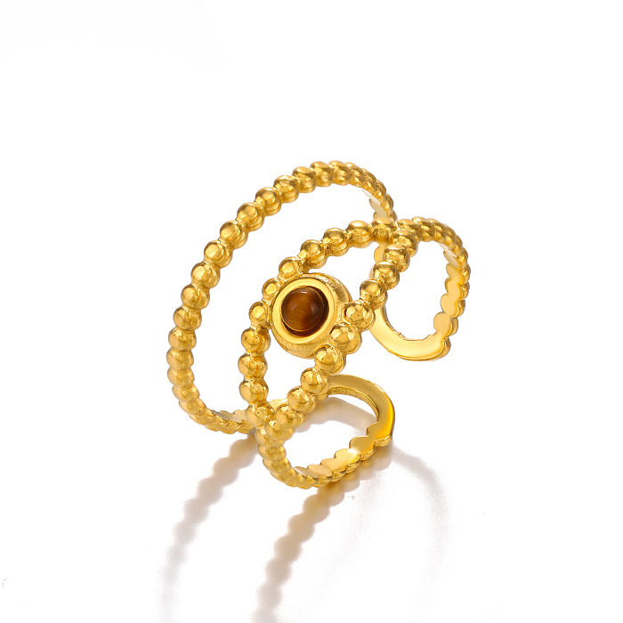 Estilo clássico geométrico de aço inoxidável banhado a ouro 18K turquesa opala obsidiana anel aberto a granel