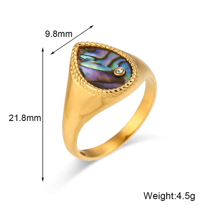 Retro Oval Water Droplets Stainless Steel Inlay Natural Stone Turquoise Rings
