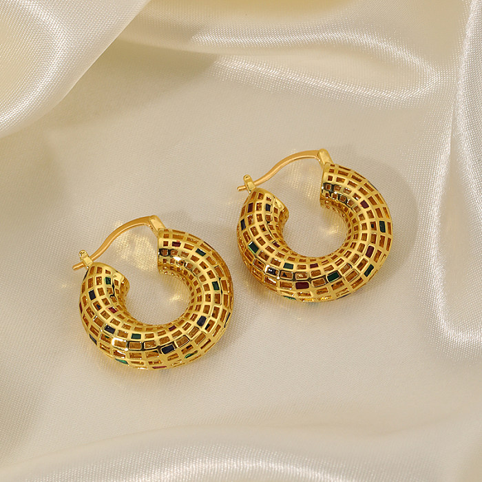 1 Pair Simple Style Color Block Painted Stoving Varnish Plating Copper 18K Gold Plated Earrings