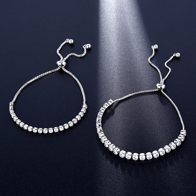Simple Style Shiny Round Copper Inlay Zircon Bracelets