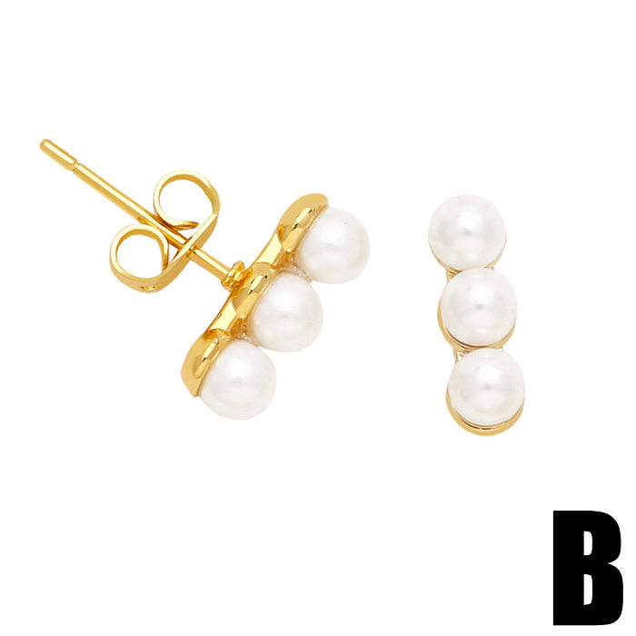 Fashion Crown Copper Ear Studs Inlay Pearl Zircon Copper Earrings
