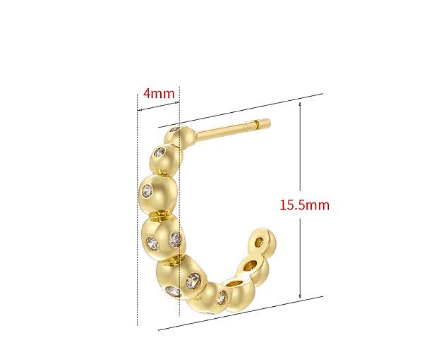 1 Pair Elegant Simple Style Classic Style C Shape Round Dots Plating Inlay Copper Zircon 18K Gold Plated Ear Studs