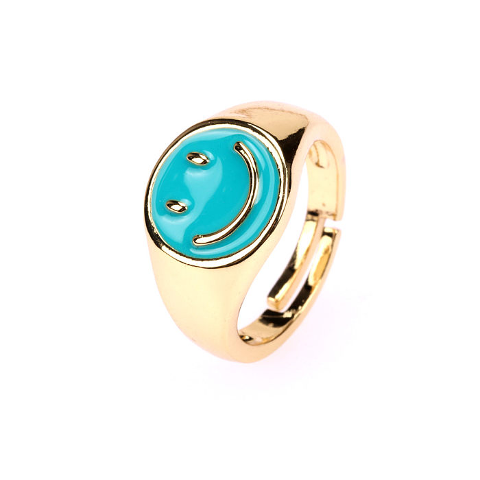 Schlichter offener Ring mit Smiley-Gesicht, Kupfer-Email-Beschichtung, vergoldet