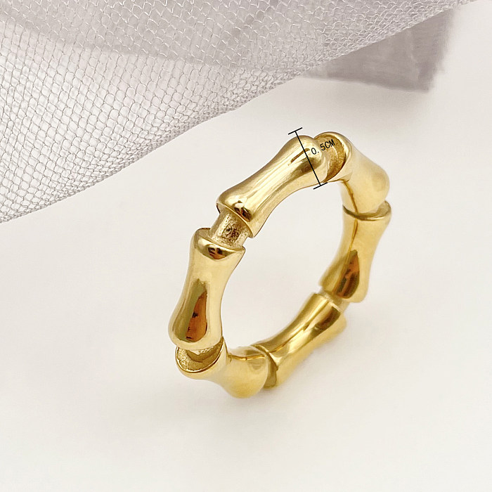 Simple Style Bamboo Solid Color Stainless Steel Plating Gold Plated Rings