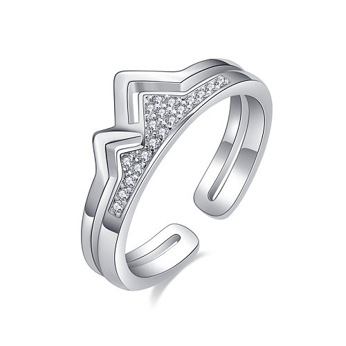 Simple Style Mountain Copper Plating Inlay Zircon Silver Plated Open Rings