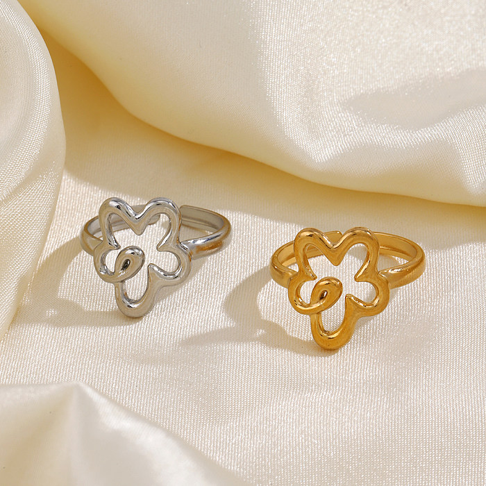 Simple Style Flower Stainless Steel Plating 18K Gold Plated Open Rings