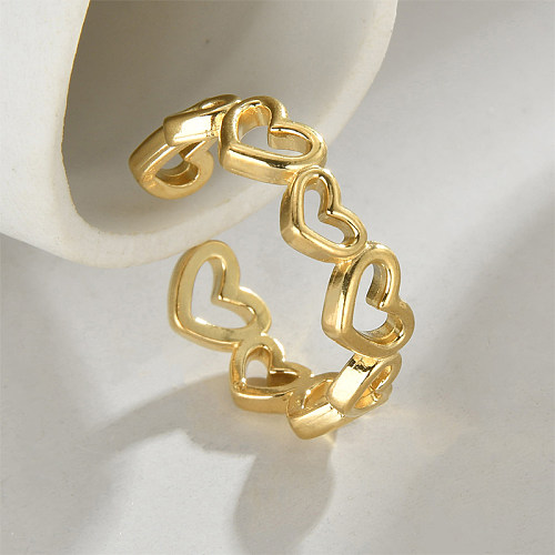 Anillos abiertos chapados en oro de 14K chapados en acero inoxidable con forma de corazón de estilo simple elegante