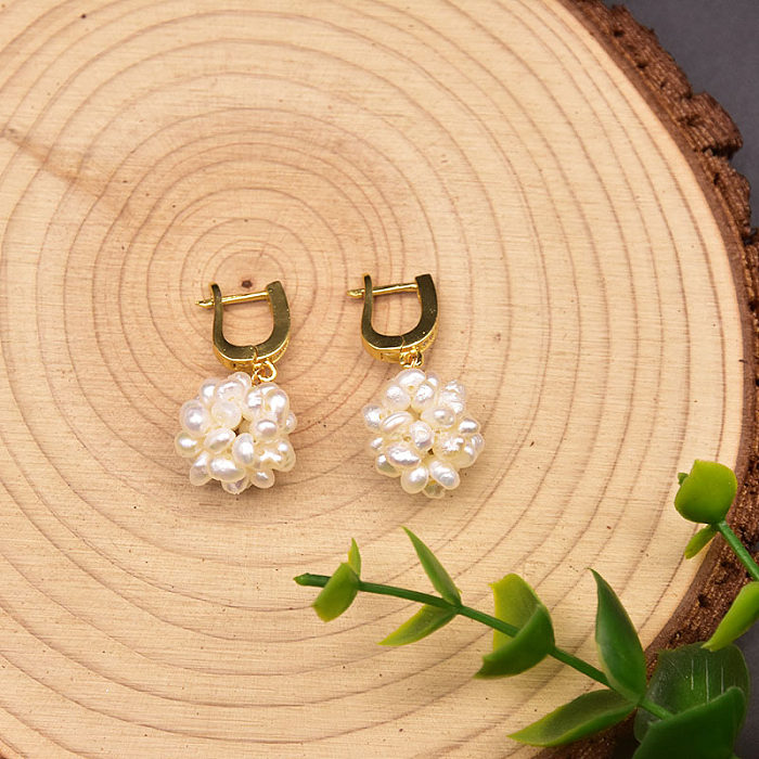 1 Pair Original Design Geometric Plating Inlay Copper Freshwater Pearl 18K Gold Plated Drop Earrings