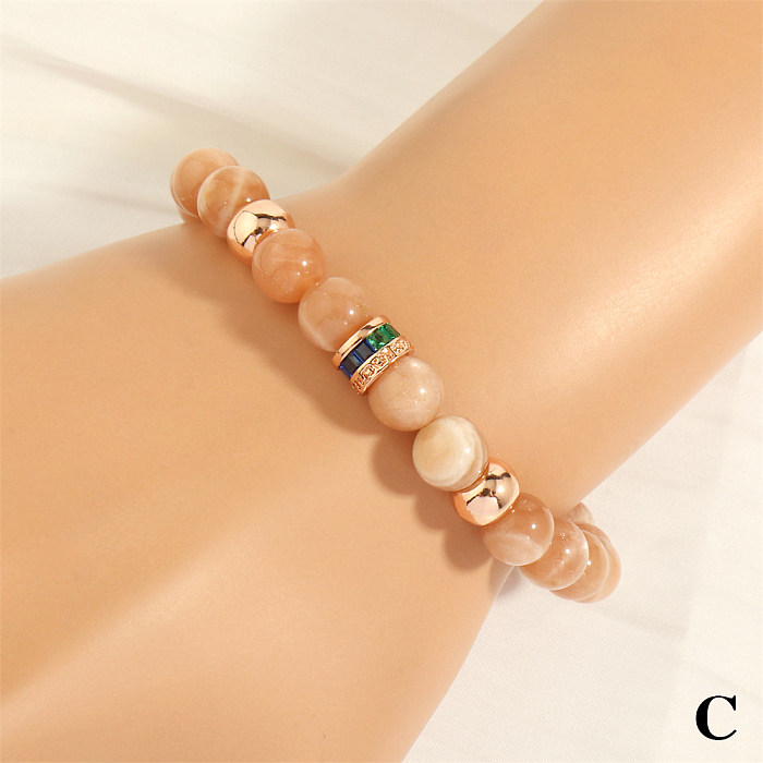 Retro Simple Style Geometric Color Block Stone Copper Beaded Handmade Inlay Zircon Bracelets