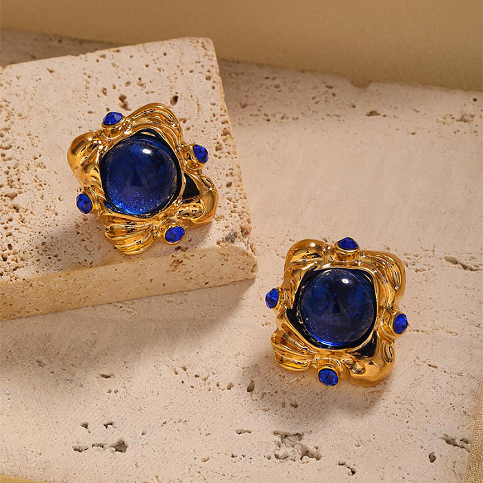 1 Pair Elegant Vintage Style Geometric Inlay Copper Glass Bead Ear Studs