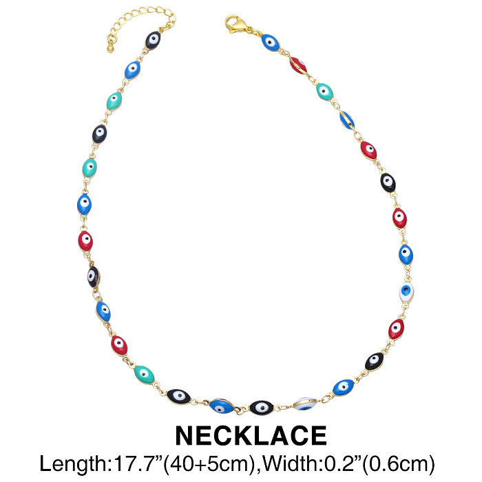 Fashion Oil Dripping Devil Eye Necklace Bracelet Copper Collarbone Chain