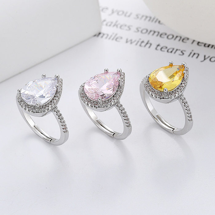 Fashion Water Droplets Copper Inlay Zircon Rings