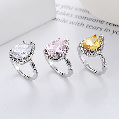 Fashion Water Droplets Copper Inlay Zircon Rings