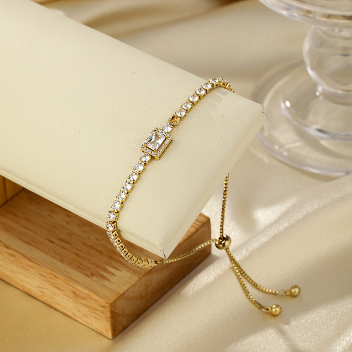 Glamouröse, glänzende, rechteckige, verkupferte Inlay-Zirkon-Armband-Halskette mit 14-Karat-Vergoldung