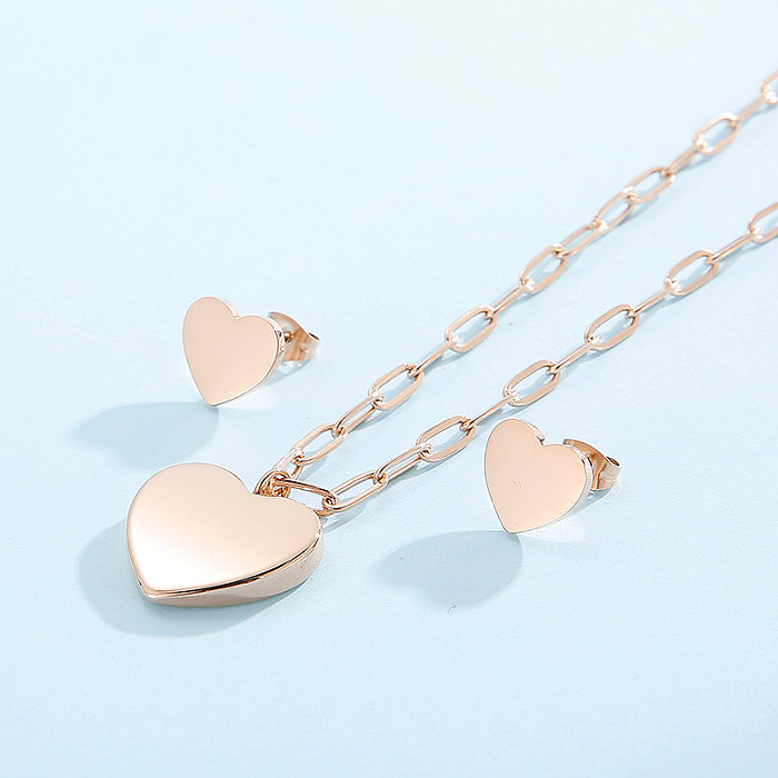 Sweet Simple Style Heart Shape Titanium Steel Plating 18K Gold Plated Bracelets Earrings Necklace