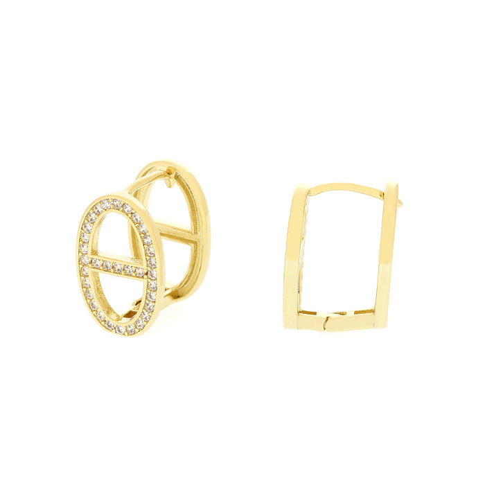 1 Pair Luxurious Shiny Pig Nose Plating Inlay Copper Zircon 18K Gold Plated Hoop Earrings