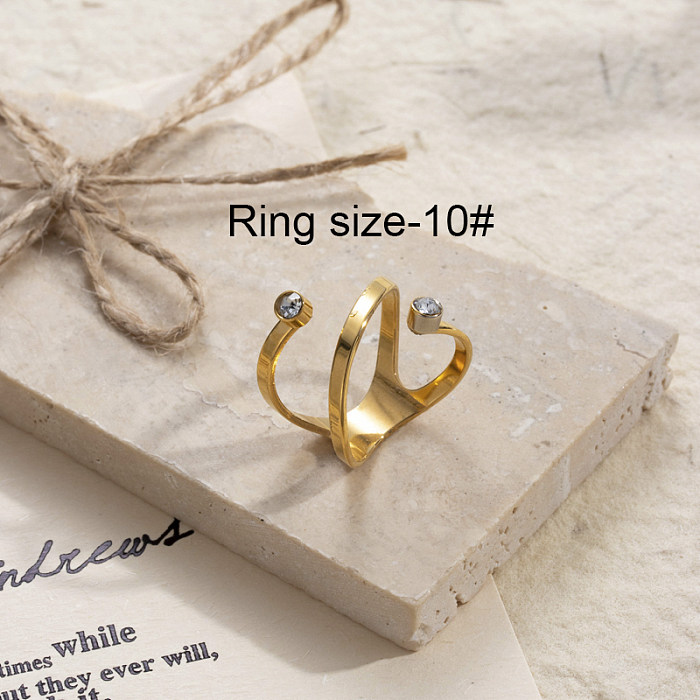 IG Style Solid Color Stainless Steel 18K Gold Plated Rhinestones Rings In Bulk