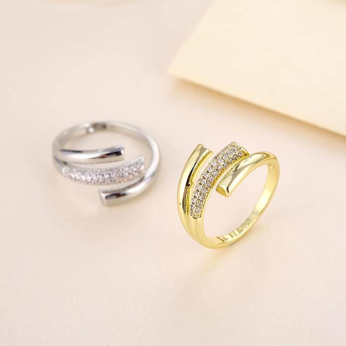 Simple Style Classic Style Geometric Snake Copper Asymmetrical Inlay Zircon Open Rings