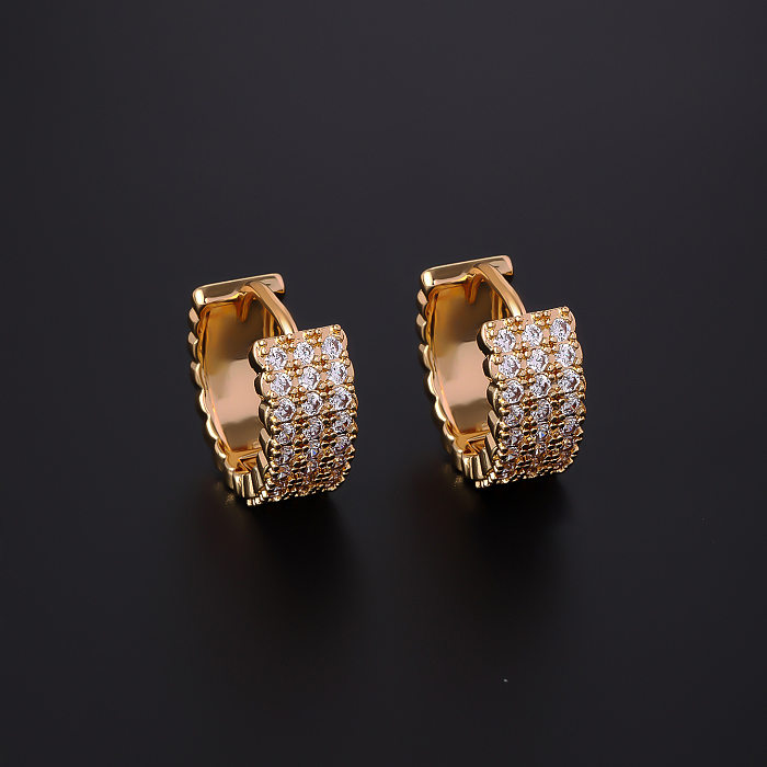Boucles d'oreilles créoles en cuivre et Zircon plaqué or, 1 paire, Style Simple Hip-Hop, incrustation ronde brillante