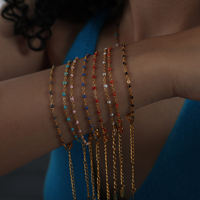 Collier de bracelets plaqué or 18 carats en acier titane coloré bohème