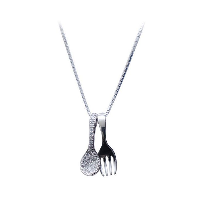 Simple Style Streetwear Spoon Copper Plating Inlay Zircon Pendant Necklace