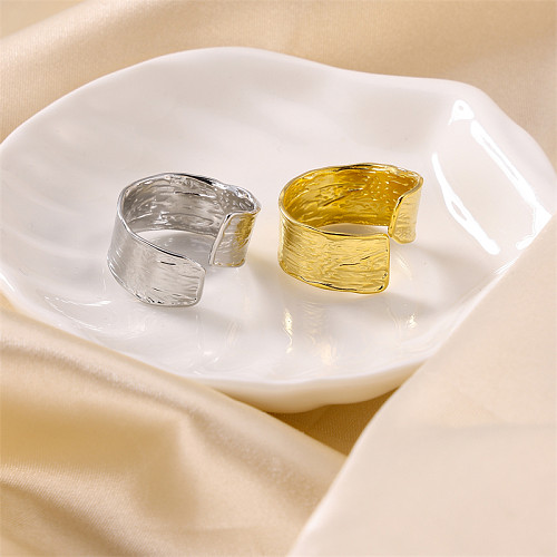 Anéis largos irregulares de aço inoxidável de cor sólida casual retrô anéis abertos
