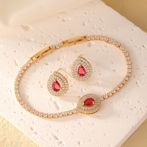 Simple Style Shiny Water Droplets Copper Inlay Zircon Bracelets Earrings