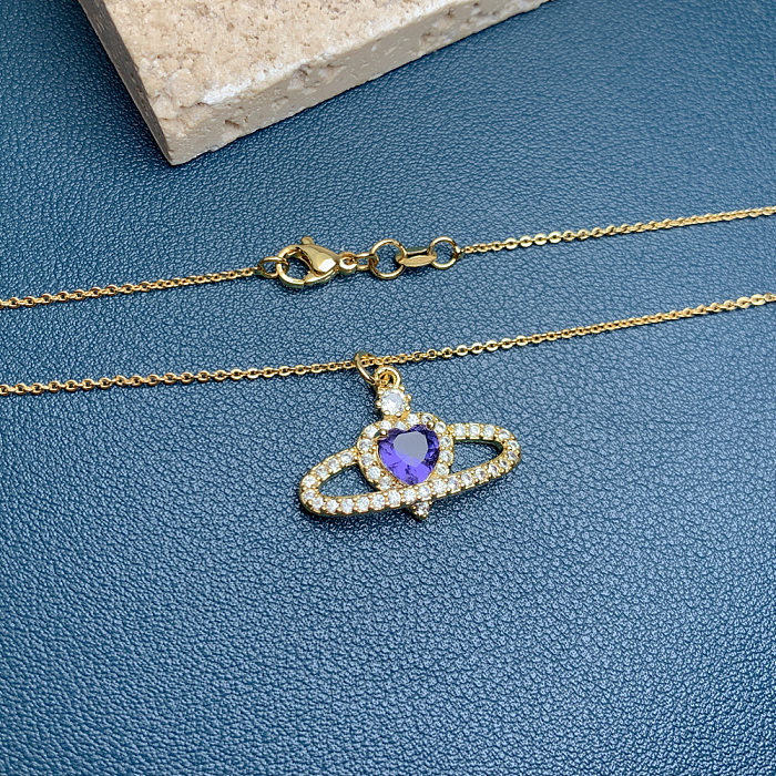 Simple Style Heart Shape Copper Inlay Zircon Pendant Necklace 1 Piece