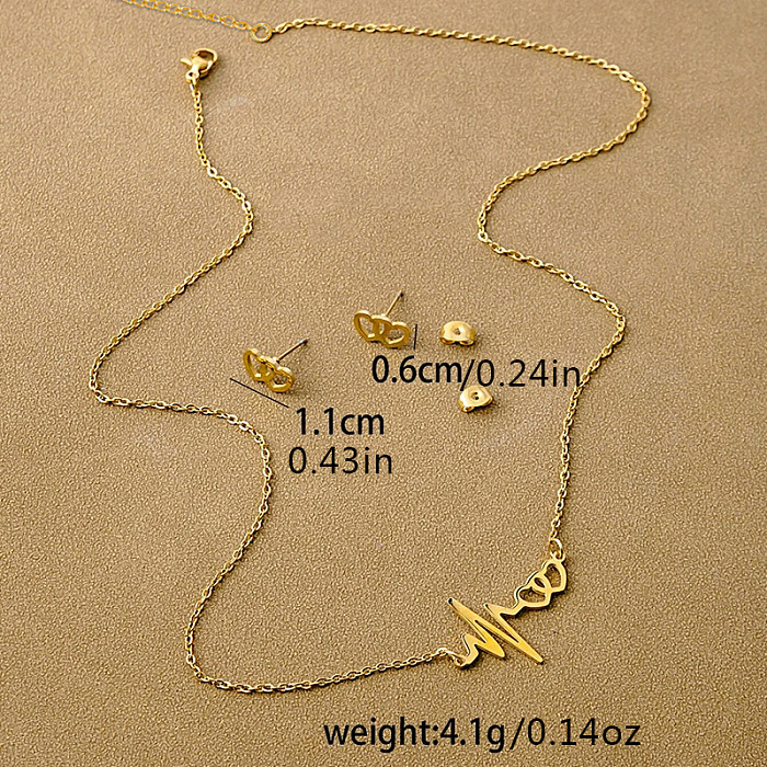 Ensemble de bijoux électrocardiogramme en forme de cœur, Style Simple et décontracté, placage en acier inoxydable ajouré