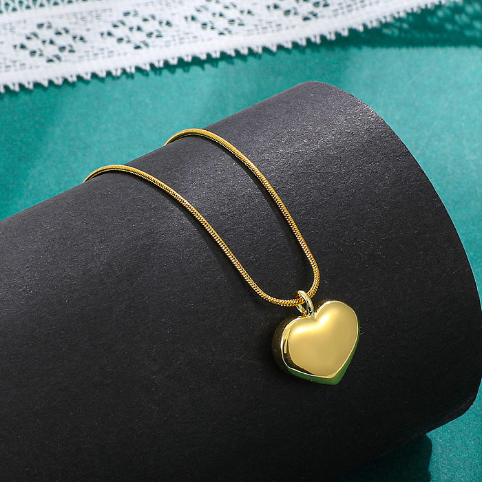 Collier pendentif plaqué cuivre en forme de cœur, Style Simple, 1 pièce