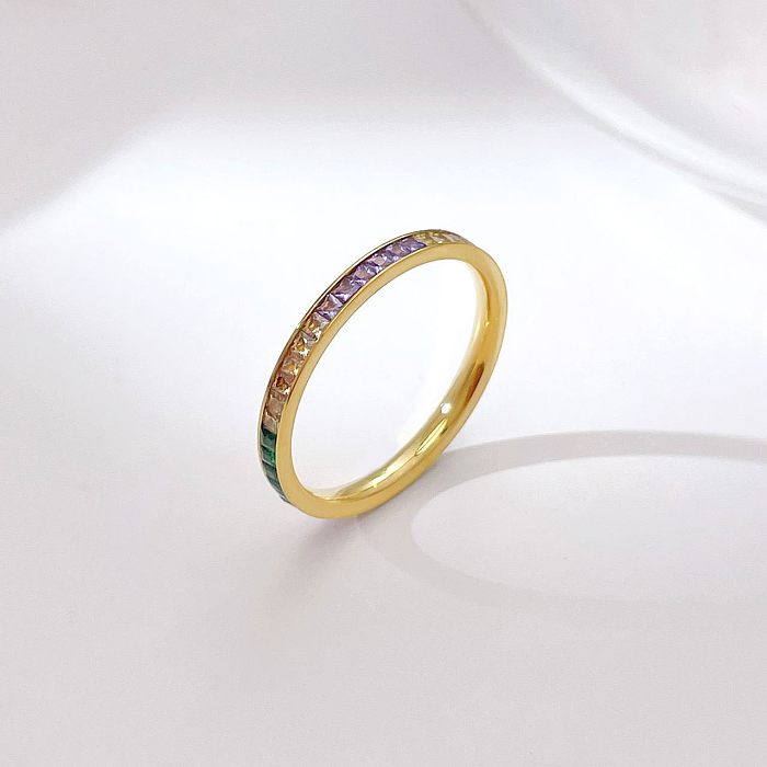 Wholesale Simple Style Round Stainless Steel Plating Inlay White Gold Plated Gold Plated Zircon Rings