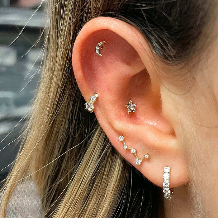 Fashion Geometric Brass Plating Zircon Ear Studs 1 Piece