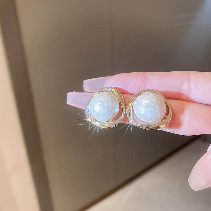1 Pair Simple Style Heart Shape Inlay Copper Rhinestones Pearl Earrings