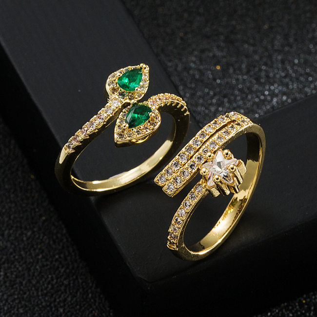 Mode-Kupfer-überzogener realer Goldmikro eingelegter grüner Zirkon-Ring-Großhandel
