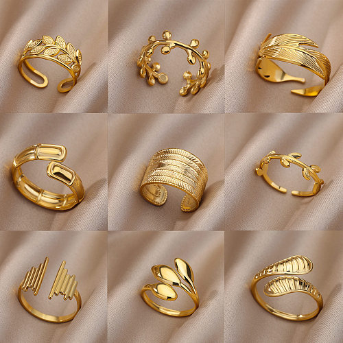 1 Stück offener Fashion Leaf-Ring aus Edelstahl mit Goldeinlage