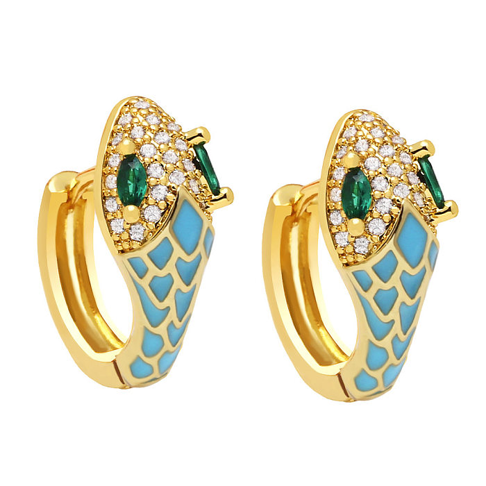 New Snake-shaped Ear Buckle Bohemian Color Oil Drop Earrings Copper Jewelry