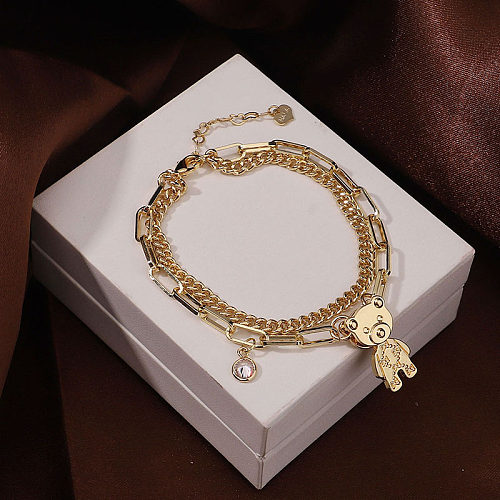 Cartoon Style Japanese Style Simple Style Bear Copper Plating Inlay Zircon 18K Gold Plated Bracelets