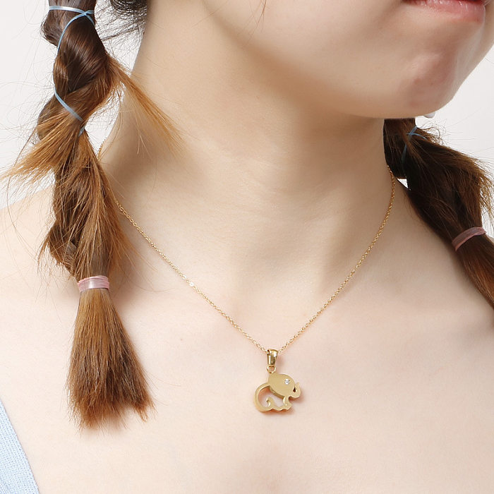 Einfaches, hohles Elefanten-Halsketten- und Ohrringe-Set aus Edelstahl im Großhandel