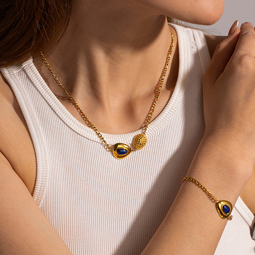 IG-Stil Retro-Dreieck-Armband-Halskette mit Edelstahl-Beschichtung, Inlay, Naturstein, 18 Karat vergoldet