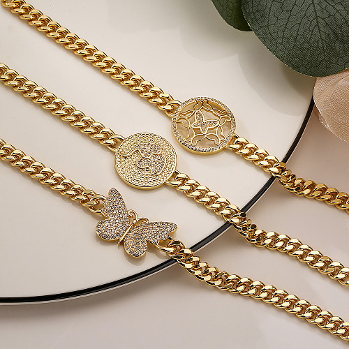 Bracelets plaqués or 18 carats avec incrustation de cuivre papillon de style simple rétro