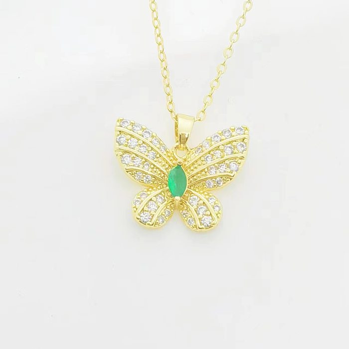 Elegant Lady Butterfly Copper Artificial Gemstones Pendant Necklace In Bulk